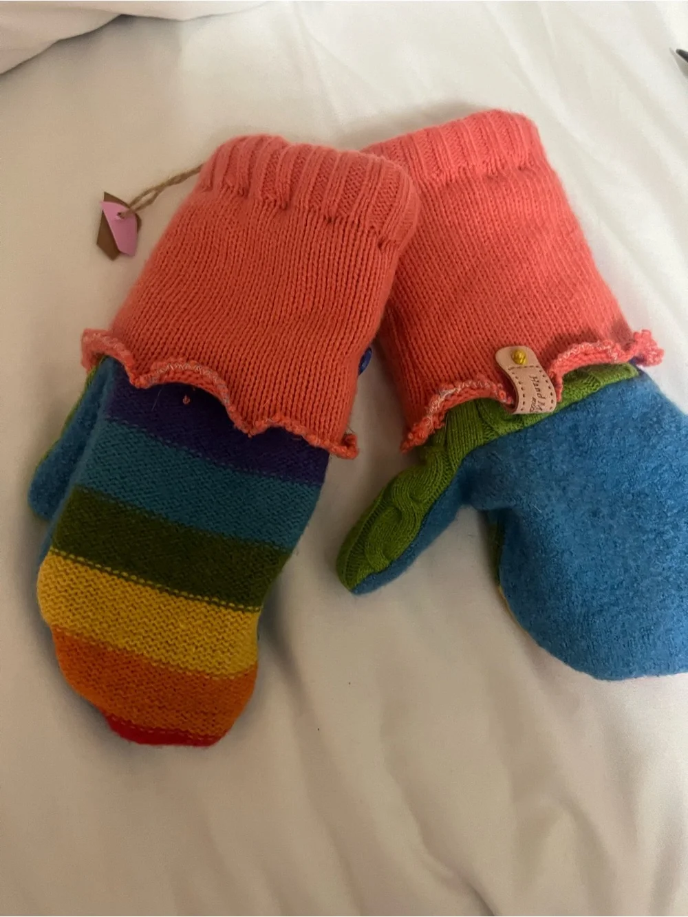 New hamdmade from recycled sweaters Colorful Striped Mittens -